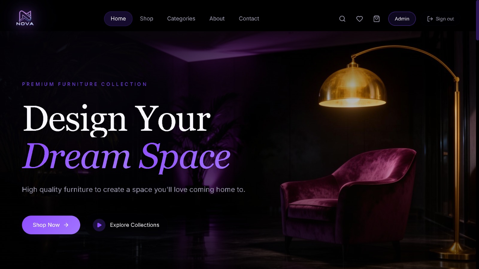 Storefront hero — luxury furniture collection