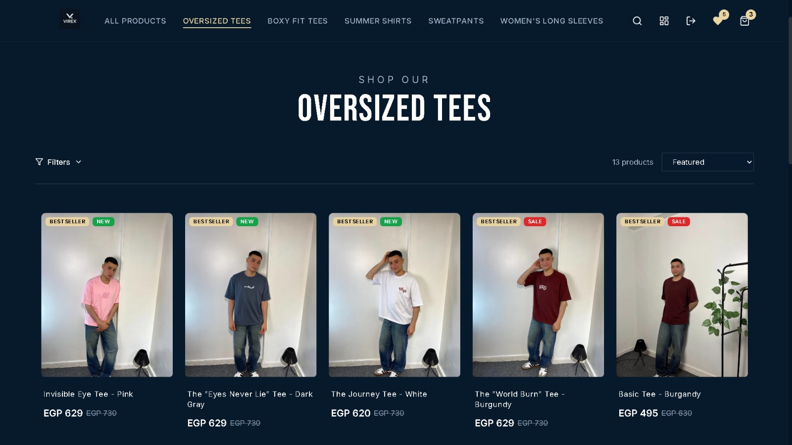 Product catalogue — Oversized Tees collection